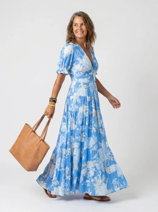 Alice | Vestido midi corto sin mangas con escote en V y estampado floral