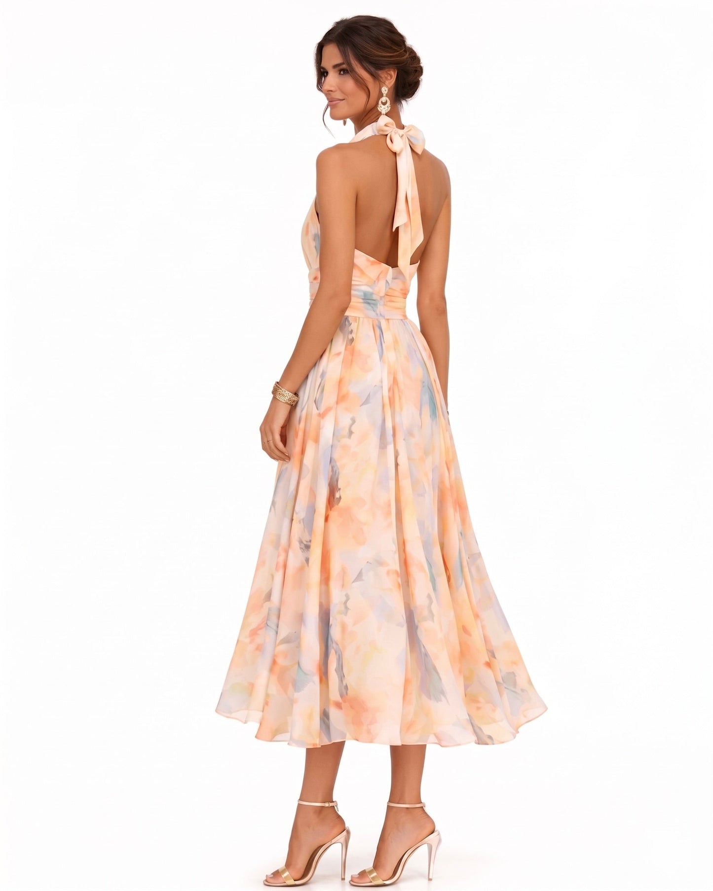 Aurora | Vestido con escote halter y estampado de acuarela