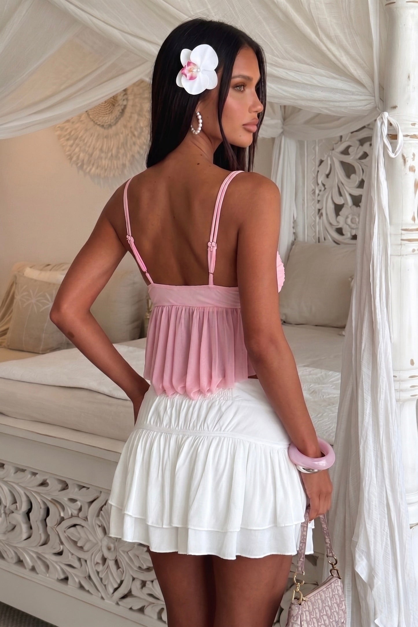 Top corto de encaje Alaria - Rosa