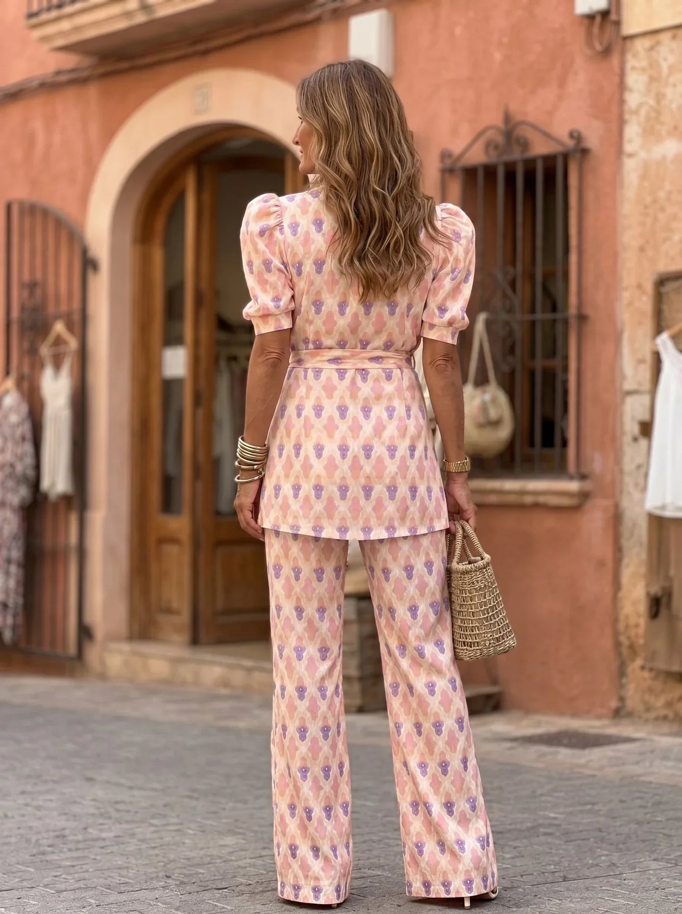 Araceli | Conjunto de blazer estampado y pantalones acampanados
