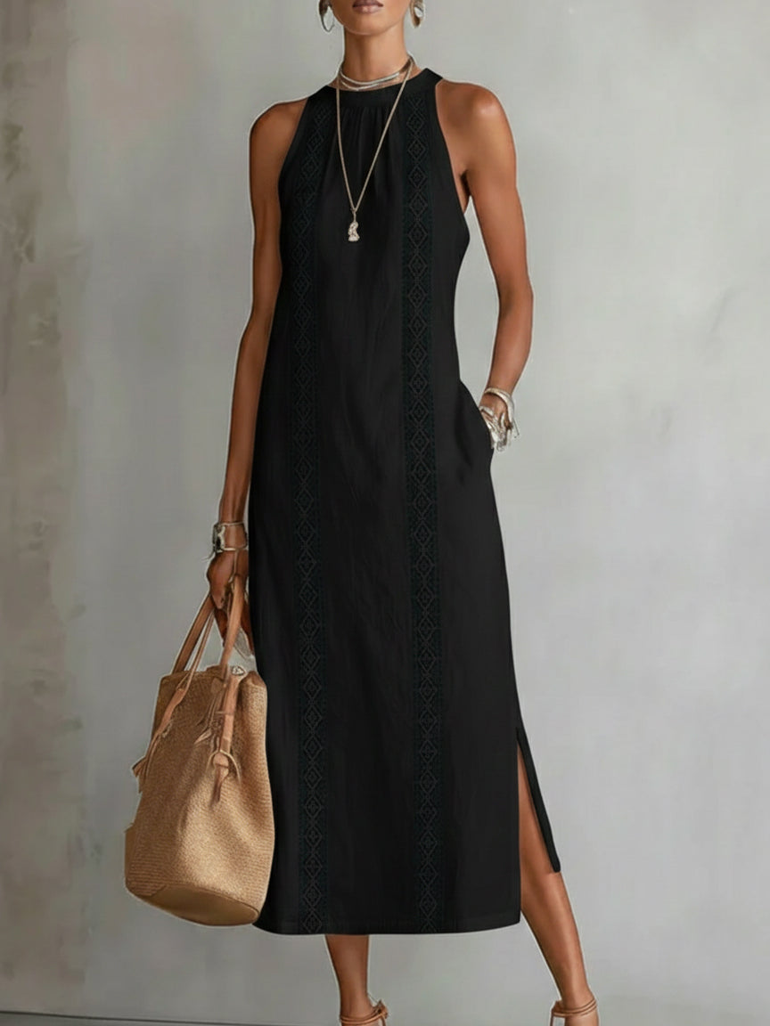 Jimena | Vestido Midi de Lino con Cuello Chino