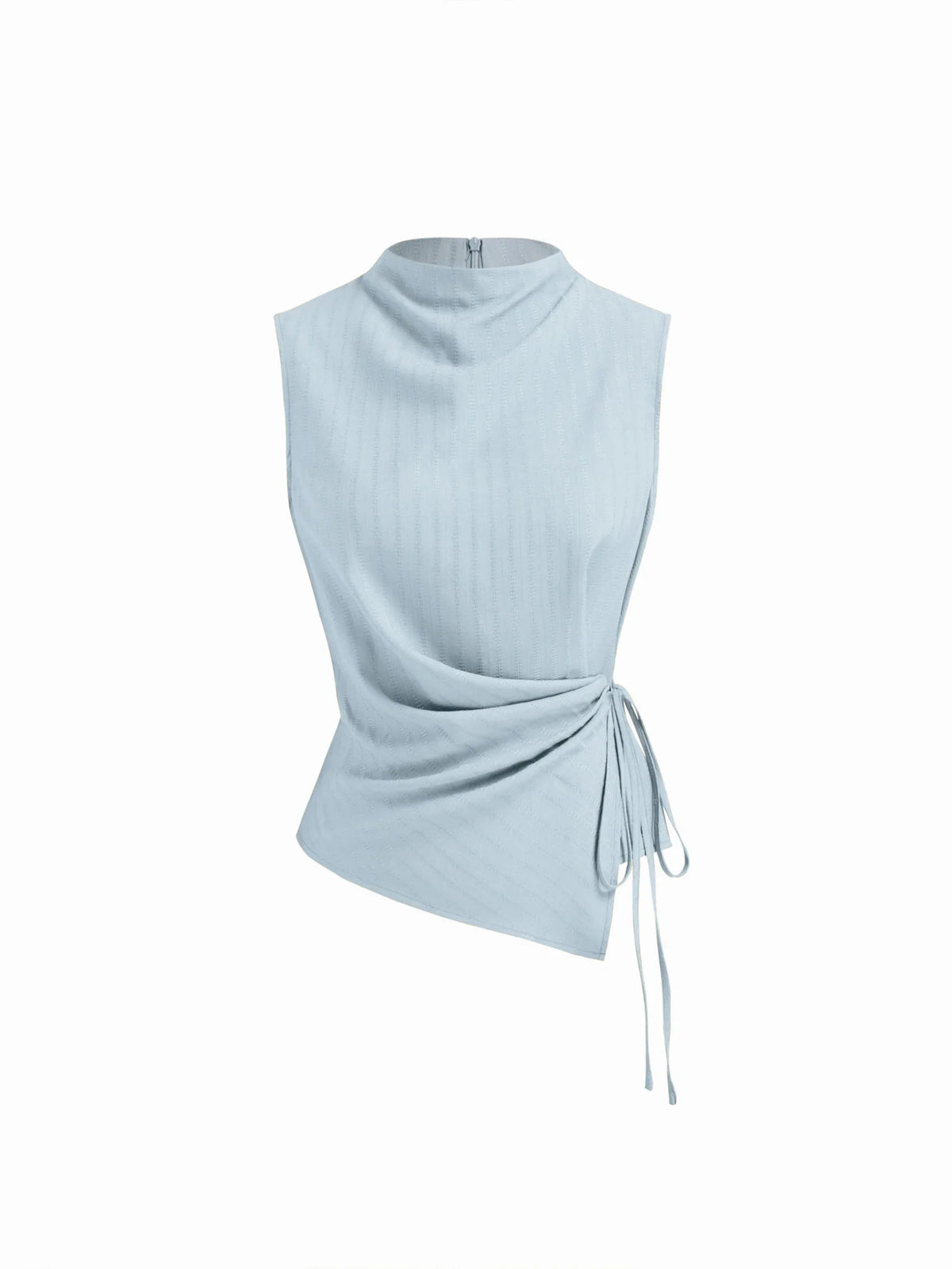 Top de tirantes con cuello alto, textura fruncida y nudo