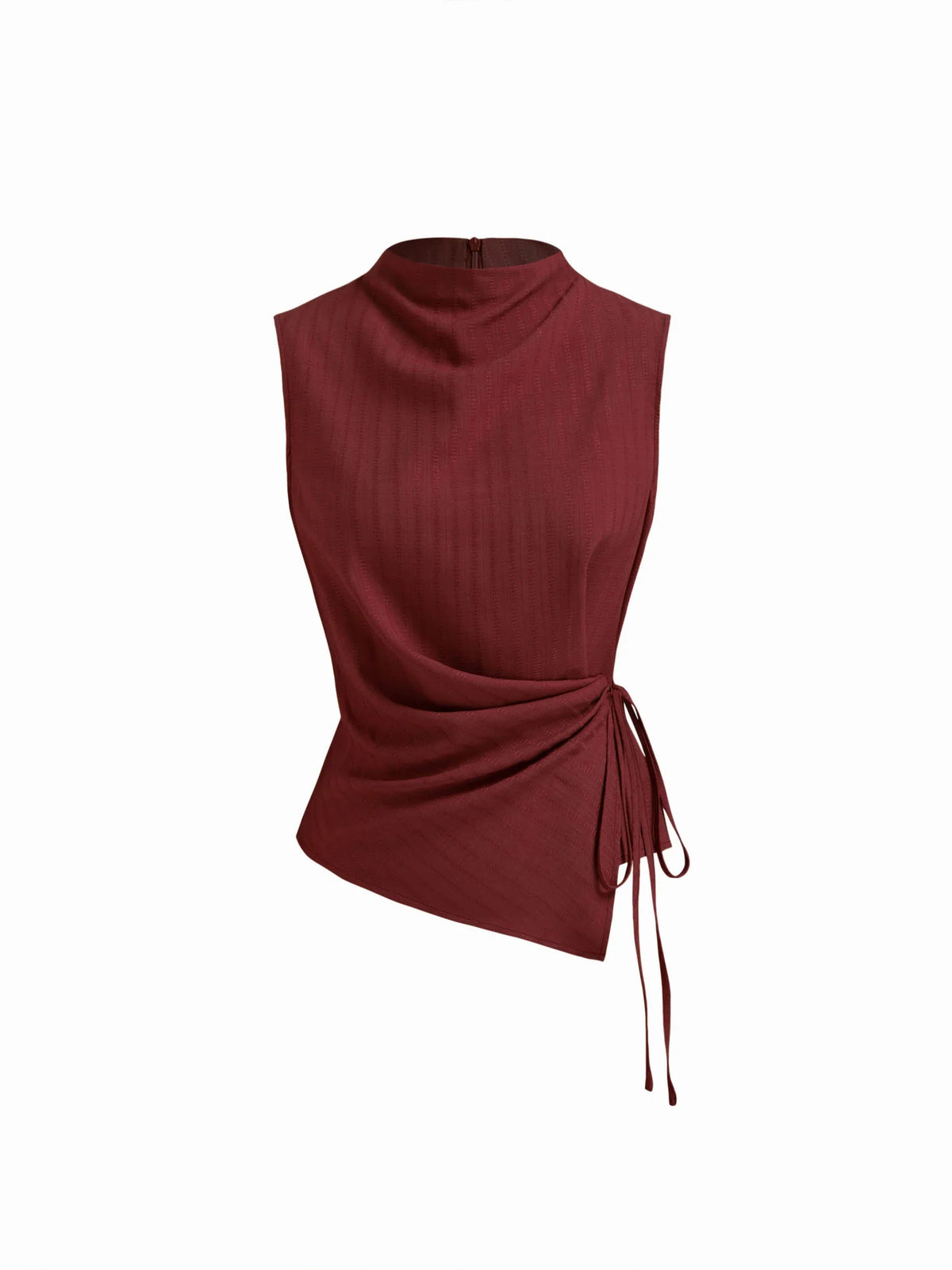 Top de tirantes con cuello alto, textura fruncida y nudo
