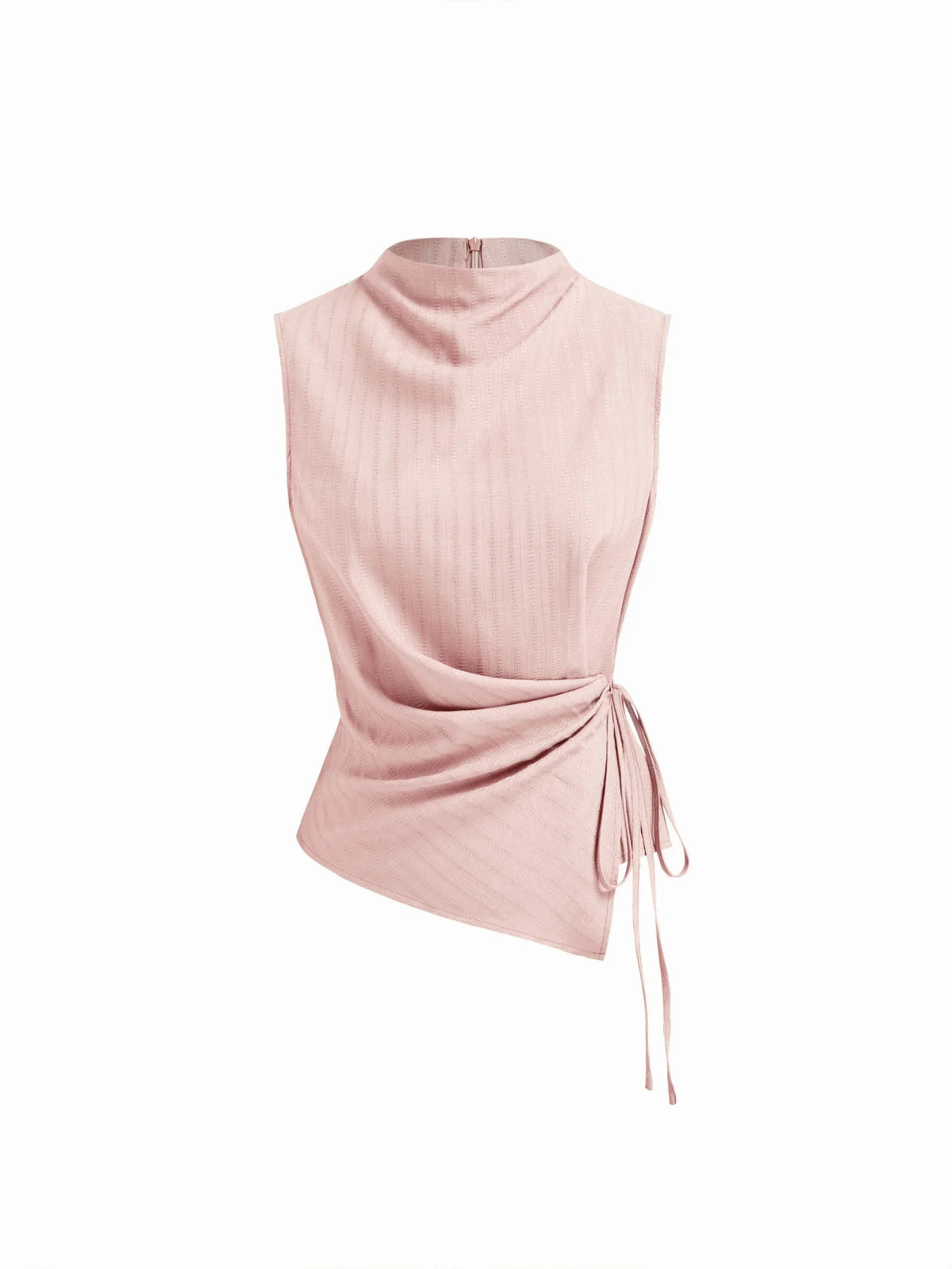 Top de tirantes con cuello alto, textura fruncida y nudo