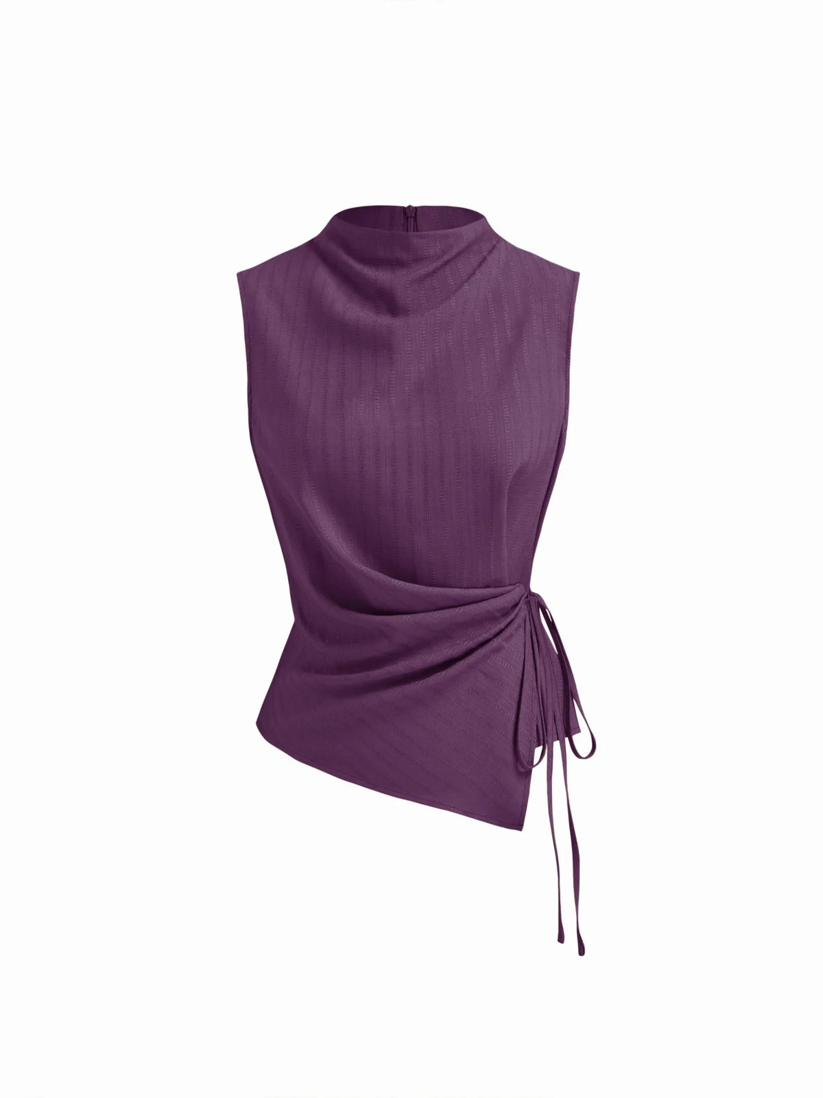 Top de tirantes con cuello alto, textura fruncida y nudo