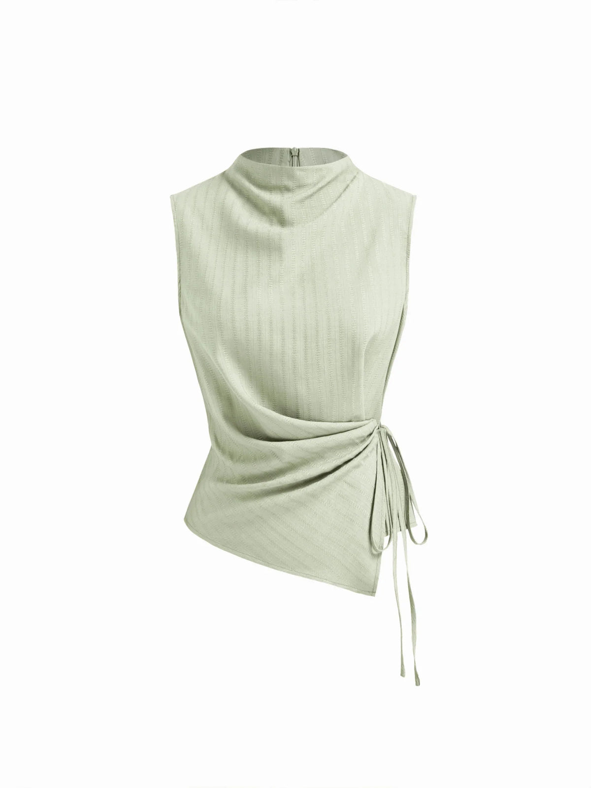 Top de tirantes con cuello alto, textura fruncida y nudo