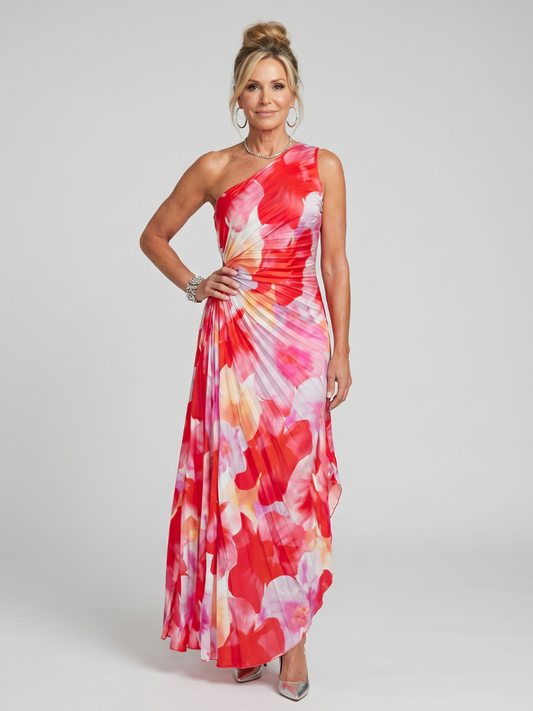 Taya™ Vestido Midi de Un Hombro con Cuerpo Plisado
