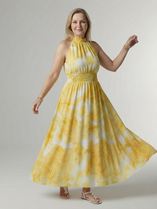 Sylin™ Vestido Midi Halter con Fruncido