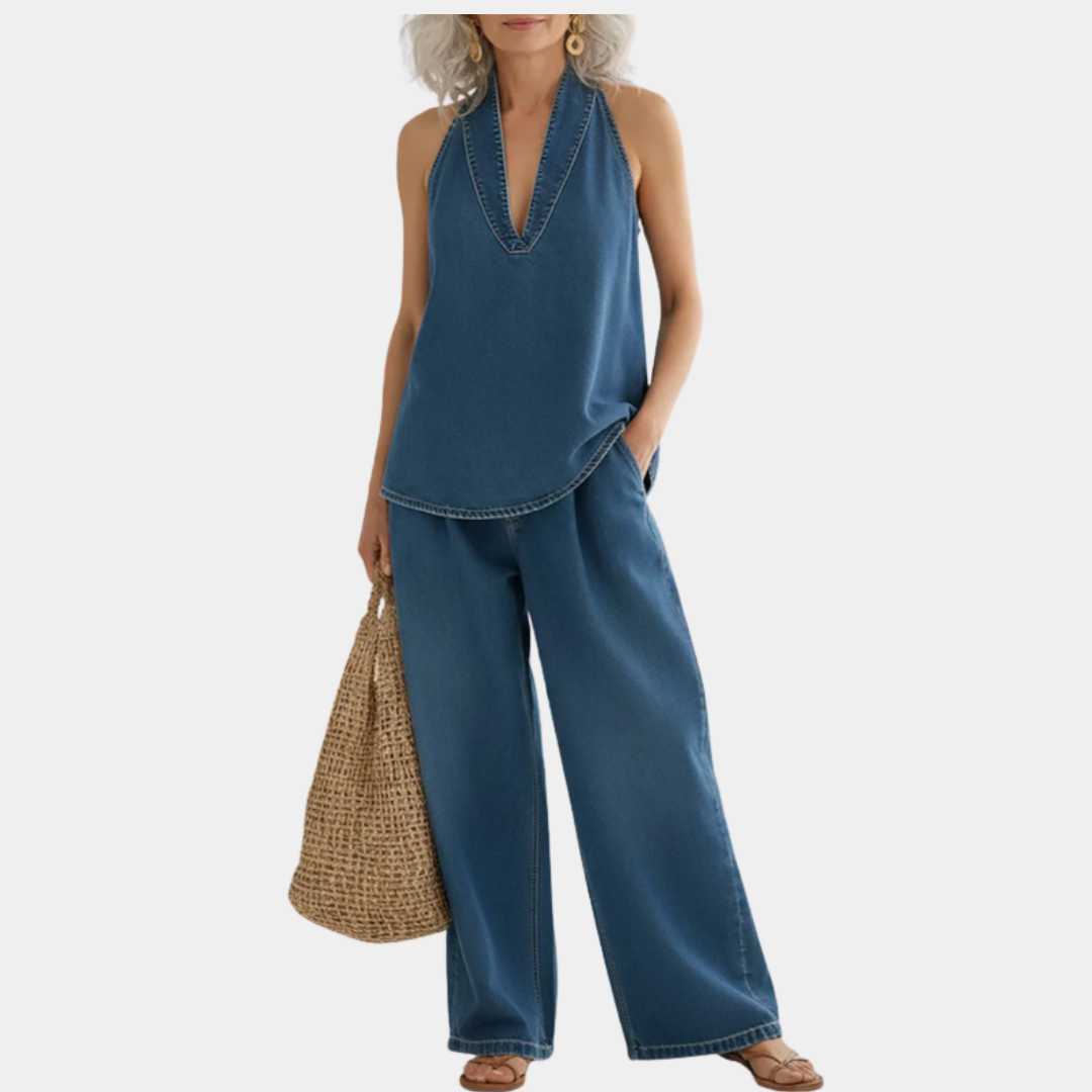 Saylor - Conjunto de Dos Piezas de Denims Suaves con Acabado Vintage