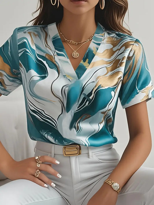 Mildred™ Camisa de Manga Corta con Estampado Marmolado