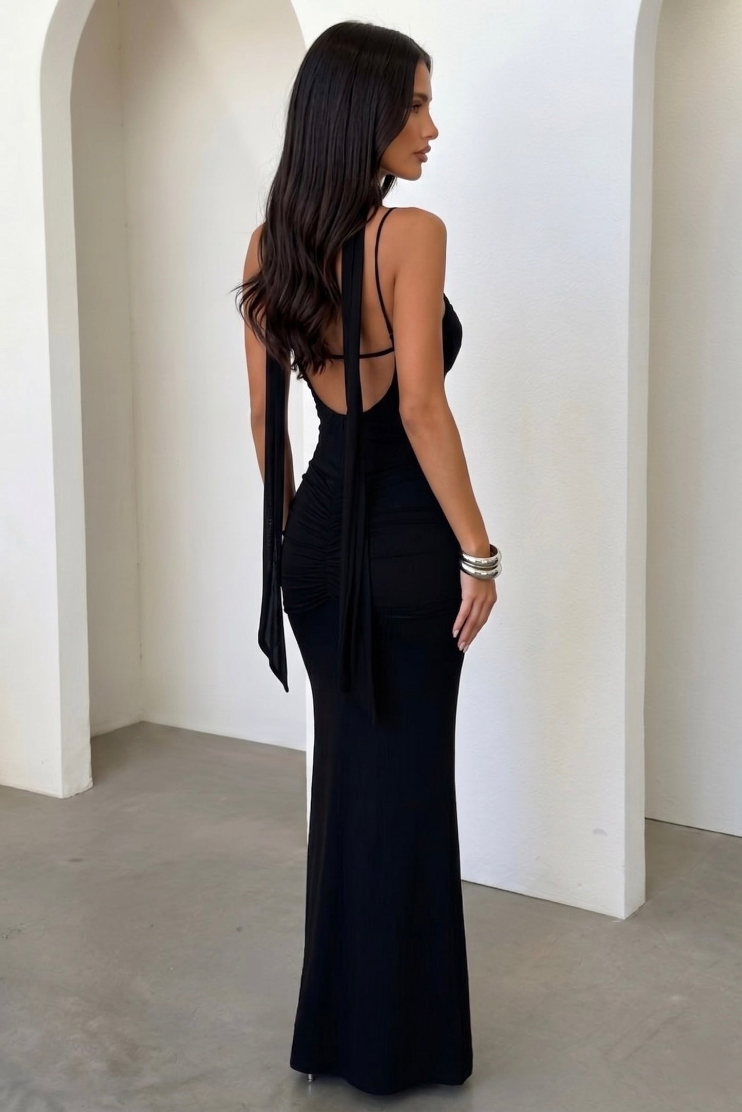 Vestido largo de malla Rosie - Negro