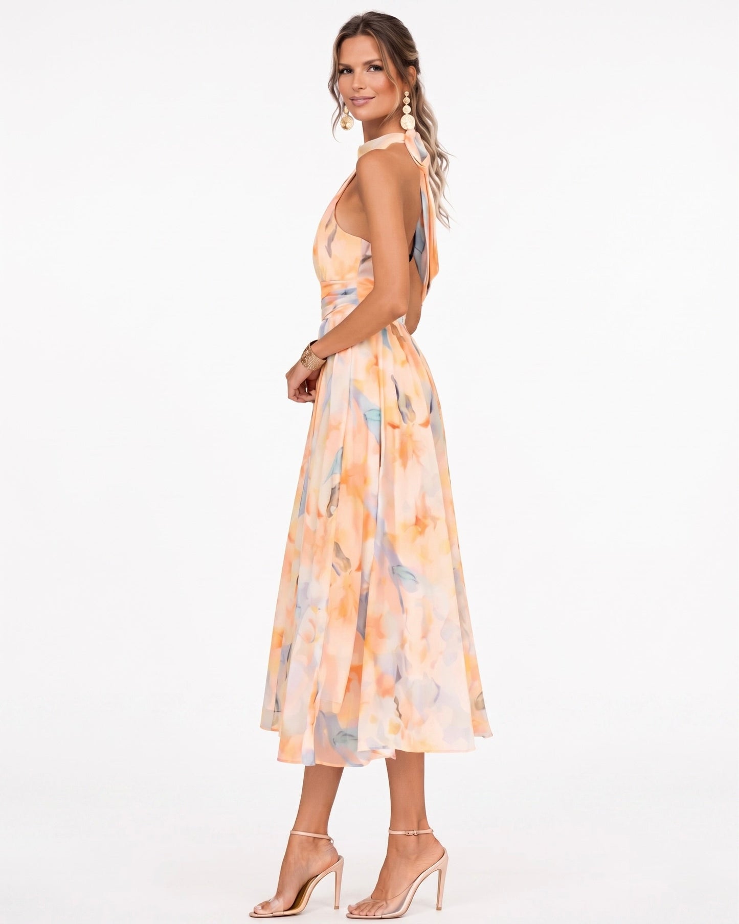 Aurora | Vestido con escote halter y estampado de acuarela