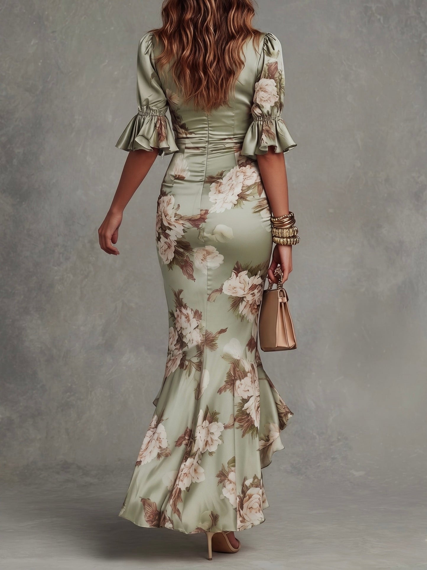 Anastasia | Vestido largo de satén con estampado floral