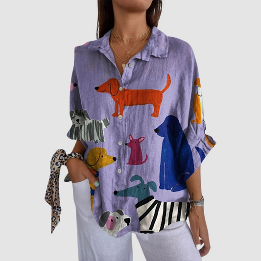 Kathleen™ Camisa Holgada Estampada de Perros