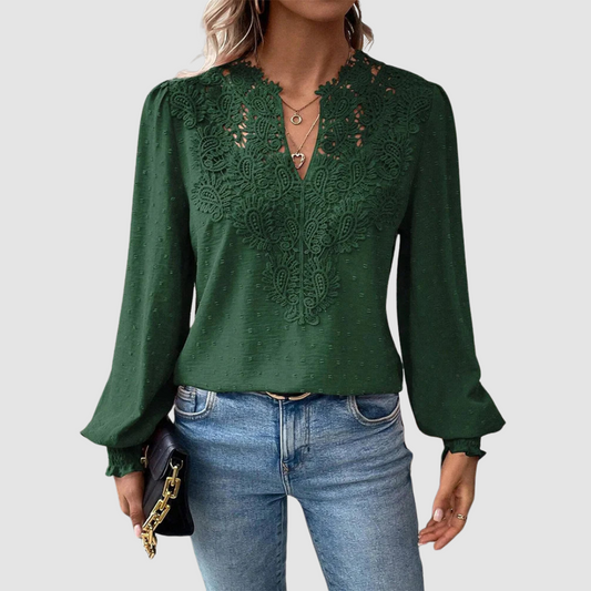 Sondra™ Blusa de Encaje de Lujo con Cuello en V