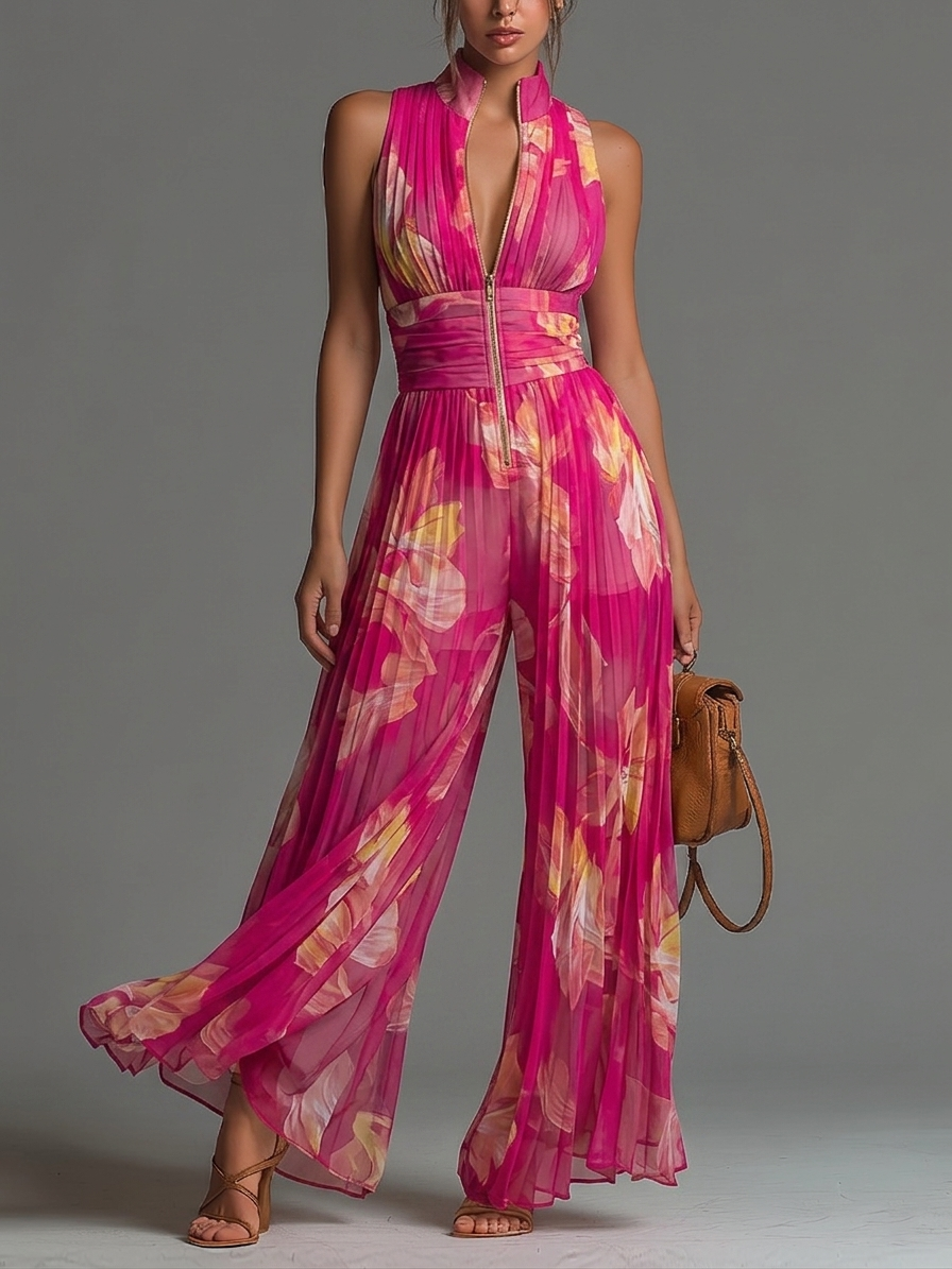 Mono Zsófia | Chifón Plisado Floral Fucsia • S1