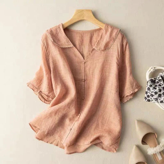 Selena™ Blusa de Algodón de Manga Corta
