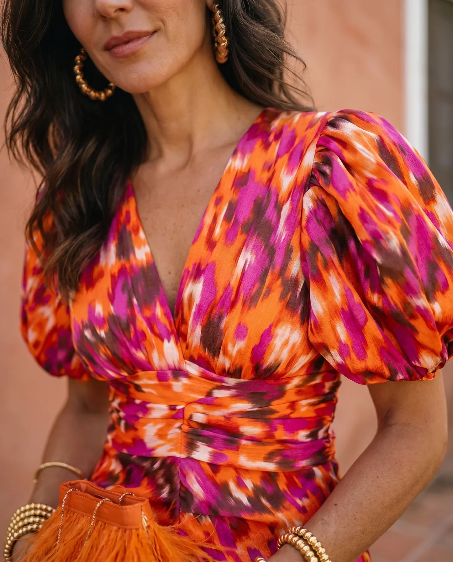 Carmen | Vestido midi estampado con mangas abullonadas