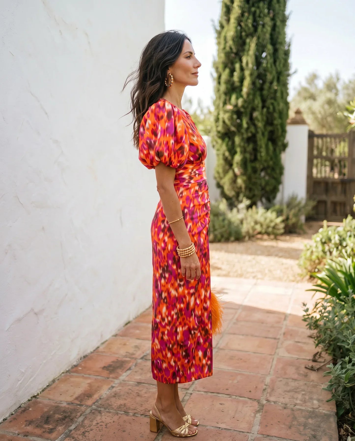 Carmen | Vestido midi estampado con mangas abullonadas