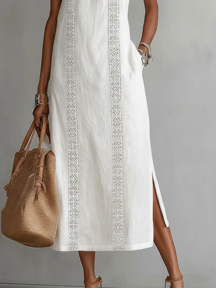Jimena | Vestido Midi de Lino con Cuello Chino