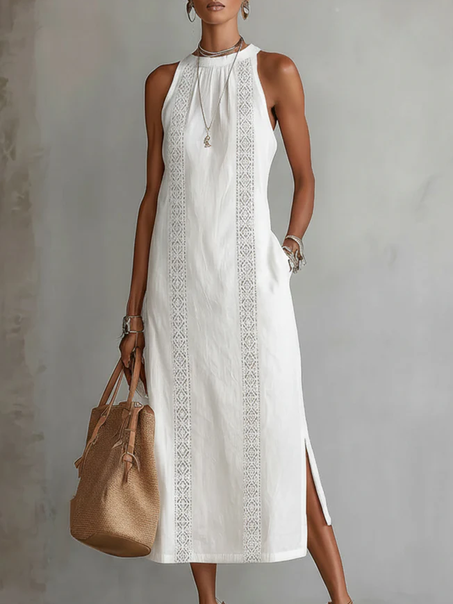 Jimena | Vestido Midi de Lino con Cuello Chino