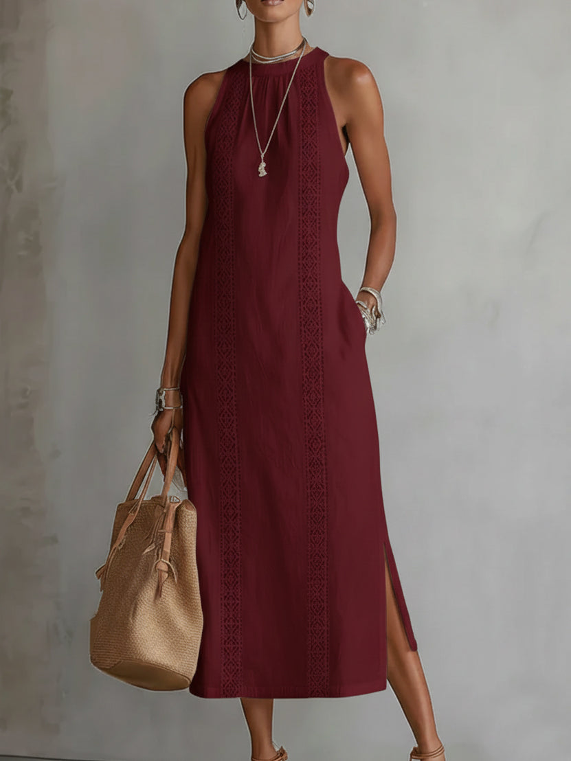 Jimena | Vestido Midi de Lino con Cuello Chino